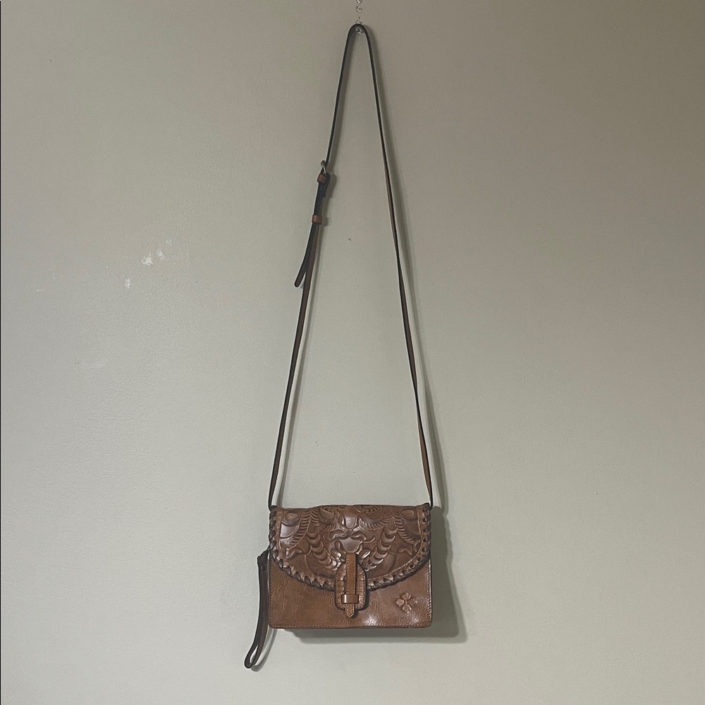 Patricia Nash Brown Tooled Leather Crossbody Bag